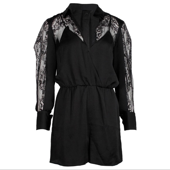 Maje Ines Lace-Paneled Playsuit in Black Polyester Size 1 Small - Picture 5 of 11